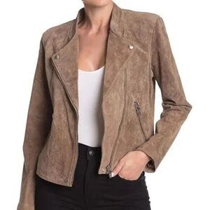 Blank NYC Tan Leather Moto Jacket Asymmetrical Zipper